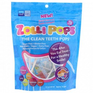 Zollipops, The Clean Teeth Pops, клубника, апельсин, малина, вишня, виноград, ананас, примерно 15 леденцов ZolliPops, 3,1 унции