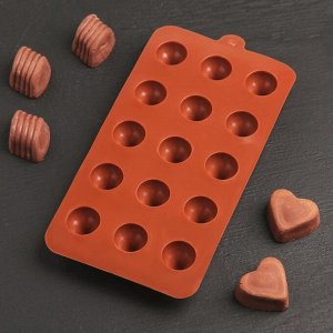 Форма для шоколада Доляна «Трюфель», 20,5?10,5 см, 15 ячеек (d=2,2 см), цвет шоколадный