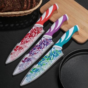Нож кухонный с антиналипающим покрытием &quot;Буйство красок&quot; лезвие 20 см, цвета МИКС