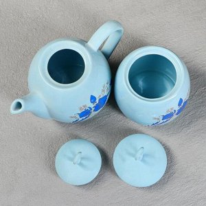 Чайный набор "Петелька" чайник 1.3 л, сахарница 0,8 л, цвет голубой, глазурь, деколь, микс