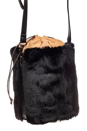 Меховая сумка-ведро, цвет черный