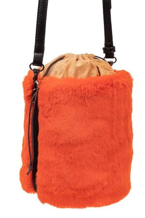Меховая сумка-ведро, цвет оранжевый