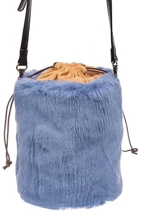 Меховая сумка-ведро, цвет голубой