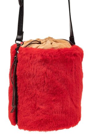 Меховая сумка-ведро, цвет красный