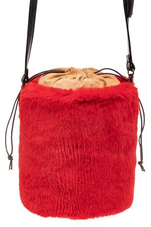 Меховая сумка-ведро, цвет красный