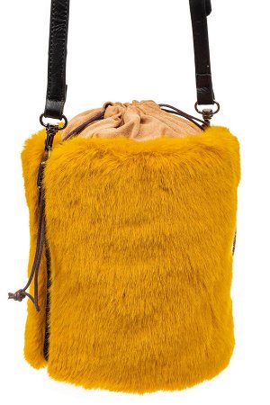 Меховая сумка-ведро, цвет желтый