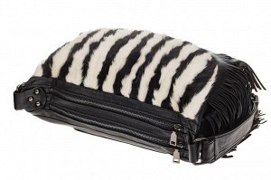Меховая сумка хобо с бахромой, зебра