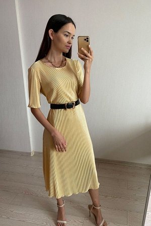 S1828 Платье из гофре шёлка Армани лимонное