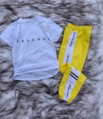 Детский Спортивный Костюм 4004 &quot;Баланс + Штаны Надписи&quot; Белый-Желтый