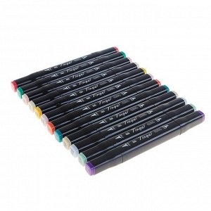 Набор маркеров Superior Tinge, профессиональные, двусторонние, чёрный корпус, 12 шт., 12 цветов, MS-818