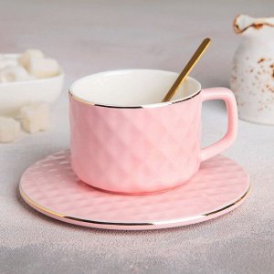 Чайная пара «Понита», чашка 250 мл, блюдце 15Х0,7 см, ложка, цвет розовый