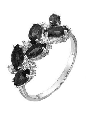Серебряное кольцо c черными фианитами  - 072