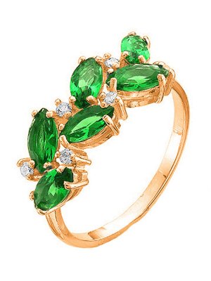 Позолоченное кольцо с зелеными фианитами - 072 - п