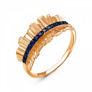 Позолоченное кольцо с фианитами синего цвета - 1257 - п