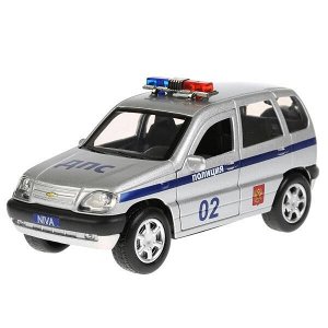 CHEVY-NIVA-POLICE МАШИНА "ТЕХНОПАРК" МЕТАЛЛ. ИНЕРЦ. CHEVROLET NIVA, 12СМ, ОТКРЫВ. ДВЕРИ И БАГАЖНИК В КОР. в кор.2*36шт