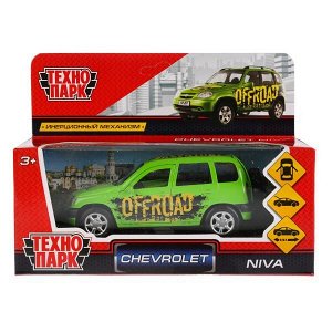 CHEVY-NIVA-SPORT МАШИНА "ТЕХНОПАРК" МЕТАЛЛ. ИНЕРЦ. CHEVROLET NIVA, 12СМ, ОТКРЫВ. ДВЕРИ И БАГАЖНИК В КОР. в кор.2*36шт