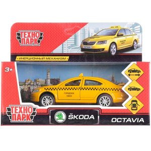 OCTAVIA-T Машина металл SKODA OCTAVIA ТАКСИ, длина 12 см, откр дв, багаж, инерц. в кор. Технопарк в кор.2*36шт