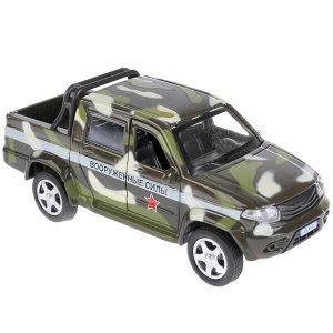 PICKUP-MIL Машина металл UAZ PICKUP ВОЕННЫЙ длина 12 см, двери, багаж, инерц, кор. Технопарк в кор.2*36шт