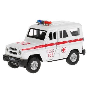 HUNTER-AMB-SL Машина металл свет-звук "UAZ HUNTER СКОРАЯ" 12см, открыв. двери, инерц. в кор.Технопарк в кор.2*36шт