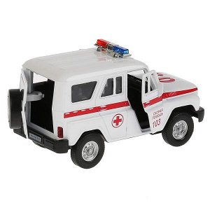 HUNTER-AMB-SL Машина металл свет-звук UAZ HUNTER СКОРАЯ 12 см, двери, багаж, инерц, кор. Технопарк в кор.2*36шт