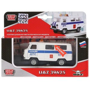 CT-1232WB-H МАШИНА "ТЕХНОПАРК" МЕТАЛЛ. ИНЕРЦ. 1:43 УАЗ ДПС ПОЛИЦИЯ БЕЛАЯ, СВЕТ+ЗВУК В КОР. в кор.2*24шт