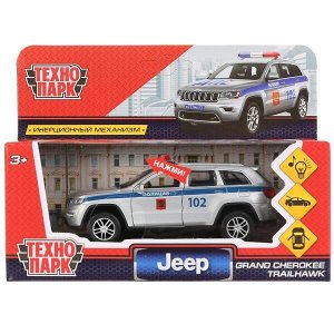 CHEROKEE-12SLPOL-SL Машина металл свет-звук "jeep grand cherokee полиция" 12см, инерц., серебр. Технопарк в кор.2*36шт