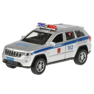 CHEROKEE-12SLPOL-SL Машина металл свет-звук "jeep grand cherokee полиция" 12см, инерц., серебр. Технопарк в кор.2*36шт