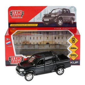 PICKUP-BK Машина металл "UAZ PICKUP", длина 12см, открыв. двери, инерц, ЧЕРНЫЙ в кор. Технопарк в кор.2*36шт