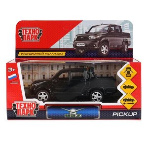 PICKUP-BK Машина металл "UAZ PICKUP", длина 12см, открыв. двери, инерц, ЧЕРНЫЙ в кор. Технопарк в кор.2*36шт