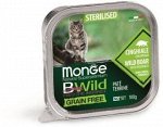 Влажный корм Monge Cat BWild GRAIN FREE для стерилизованных кошек, беззерновой, из кабана с овощами, консервы 100 г