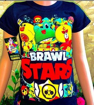 Светящаяся футболка «Brawl stars» герои черная