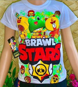 Светящаяся футболка «Brawl stars» герои белая