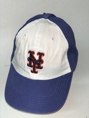 Бейсболка Синяя бейсболка с сине-оранжевой вышивкой на белой тулье  №9471