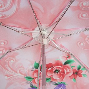 Зонт механический мини «Цветы», 4 сложения, 7 спиц, R = 47 см, цвет розовый