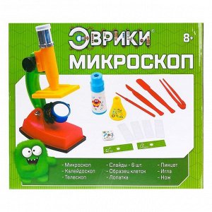 Набор биолога, 14 предметов: калейдоскоп, микроскоп, 4 слайда, 2 образца клеток, пинцет, нож, лопатка, игла, образцы