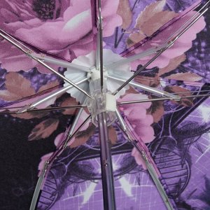 Зонт механический мини «Цветы», 4 сложения, 7 спиц, R = 47 см, цвет фиолетовый