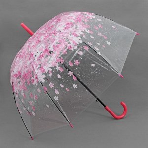 Зонт - трость полуавтоматический «Цветы», 8 спиц, R = 40 см, цвет розовый