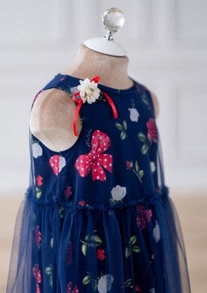 ALOLIKA Платье двухслойное из принтованного трикотажного полотна с верхней однотонной мягкой сеткой, цвет т.синий