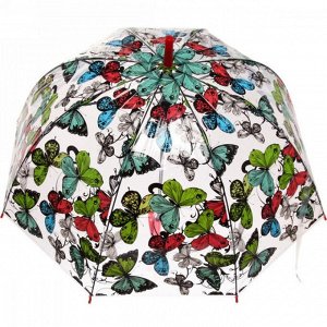 Зонт-трость женский купол "Бабочки", 8 спиц, микс, d-120см, длина в слож. виде 81см
