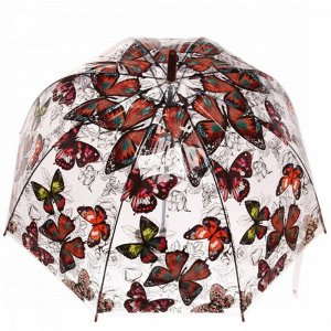 Зонт-трость женский купол "Бабочки", 8 спиц, микс, d-120см, длина в слож. виде 81см