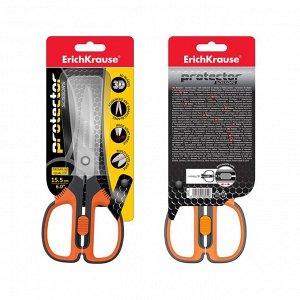 Ножницы ErichKrause "Protector Lock", 15.5 см, с фиксатором, серо-оранжевые