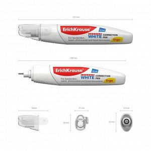 Ручка-корректор ErichKrause Techno White Ergo, 12 мл, с металлическим наконечником, в пакетике