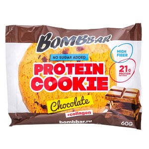 Печенье Bombbar протеиновое с коллагеном Chocolate 60 г 1/10