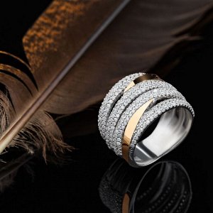 Кольцо серебряное с золотом и белым фианитом СС0899-1