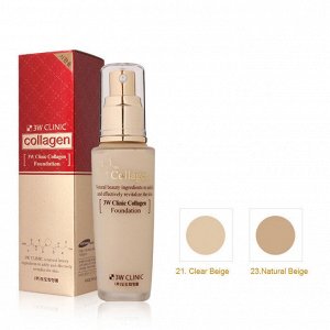 Тональный крем с коллагеном 21 тон 3W Clinic Collagen Foundation , ,