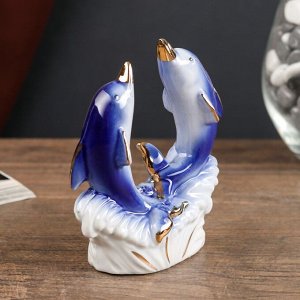 Сувенир керамика "Дельфинчики" синие с золотом 9,5х3,8х8,5 см