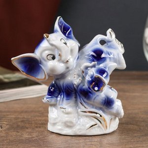 Сувенир керамика "Игры слонят" синие с золотом 10х6х10,2 см