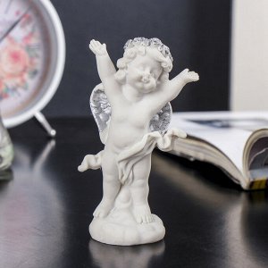 Сувенир полистоун "Белый ангел с серебристыми крыльями" МИКС 10х5,5х3,5 см