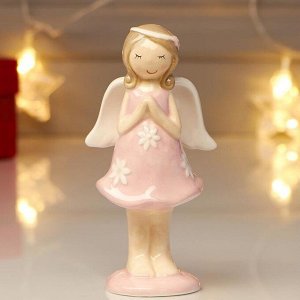 Сувенир керамика "Малышка-ангел в розовом платье с цветами - молитва" 13х4,5х6,5 см
