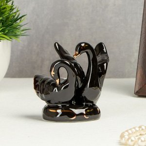 Сувенир керамика "Лебеди - купание" чёрный с золотом 7х7,5х5 см